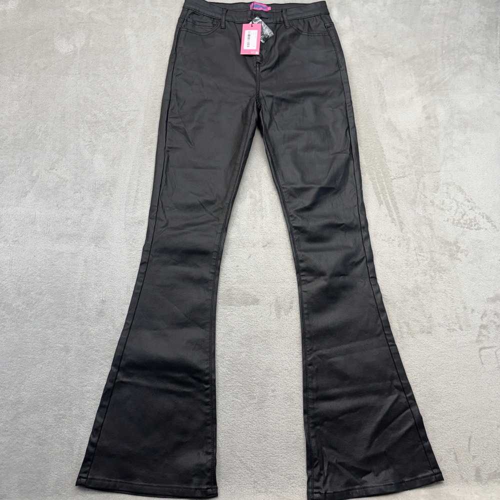 Edikted Pants Womens Large Flare Black Faux Leather High Waisted Edgy Streetwear